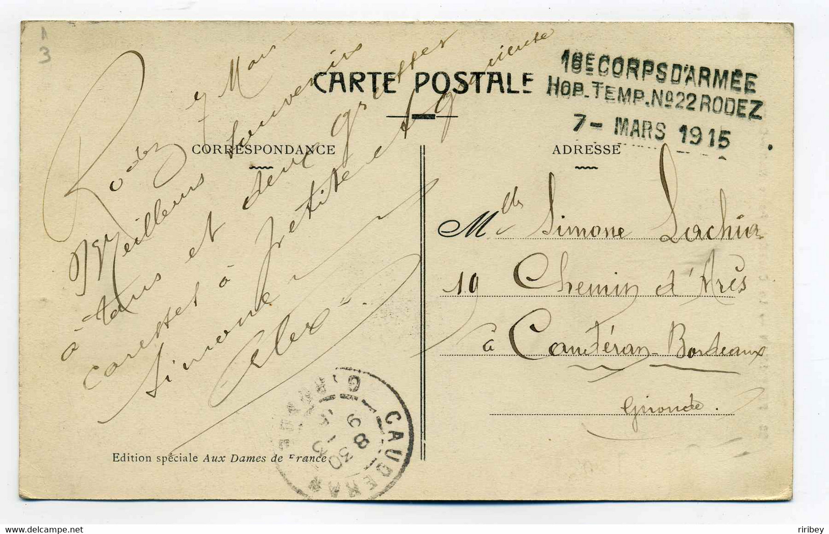 HOPITAL TEMPORAIRE RODEZ N°22 / 18ème Corps D'armée / Mars 1915 / WW1 - Guerre De 1914-18