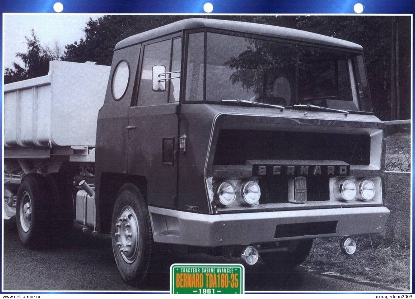 C2/ FICHE CARTONNE CAMION TRACTEUR CABINE FRANCE ARCUEIL 1961 BERNARD TDA 160.35 - Camion