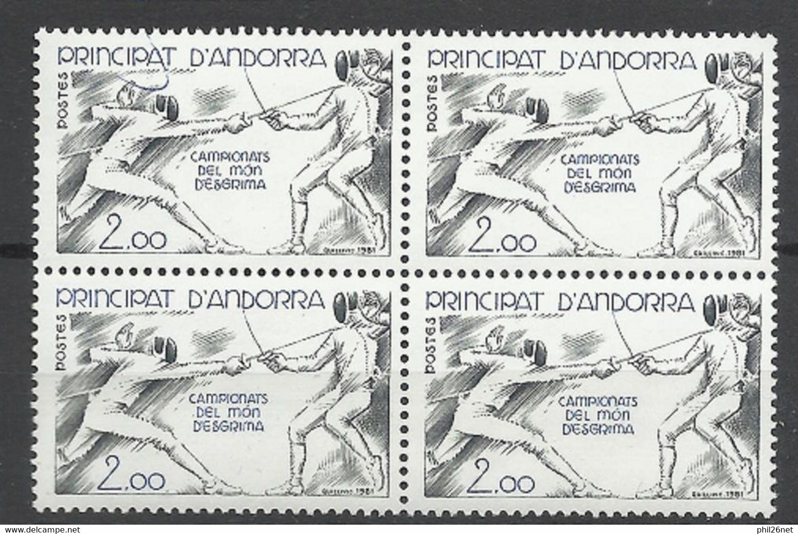 Andorre Bloc De 4  N° 296   Championnat Du Monde D'Escrime  Neufs  * *  B/TB  Voir Scans  Soldé ! ! ! - Unused Stamps