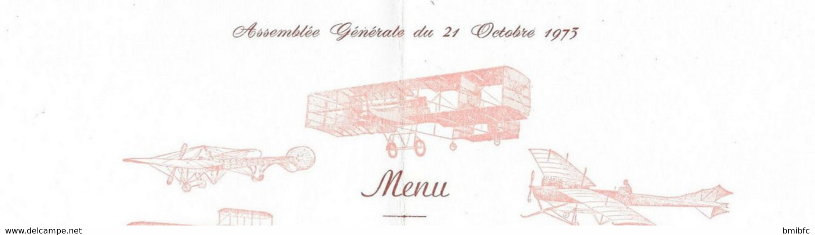 Thème Aviation - Menu De L'Assemblée Générale Du 21 Octobre 1973 LES VIEILLES TIGES Section Centre-Rhône-Alpes LYON - Menus