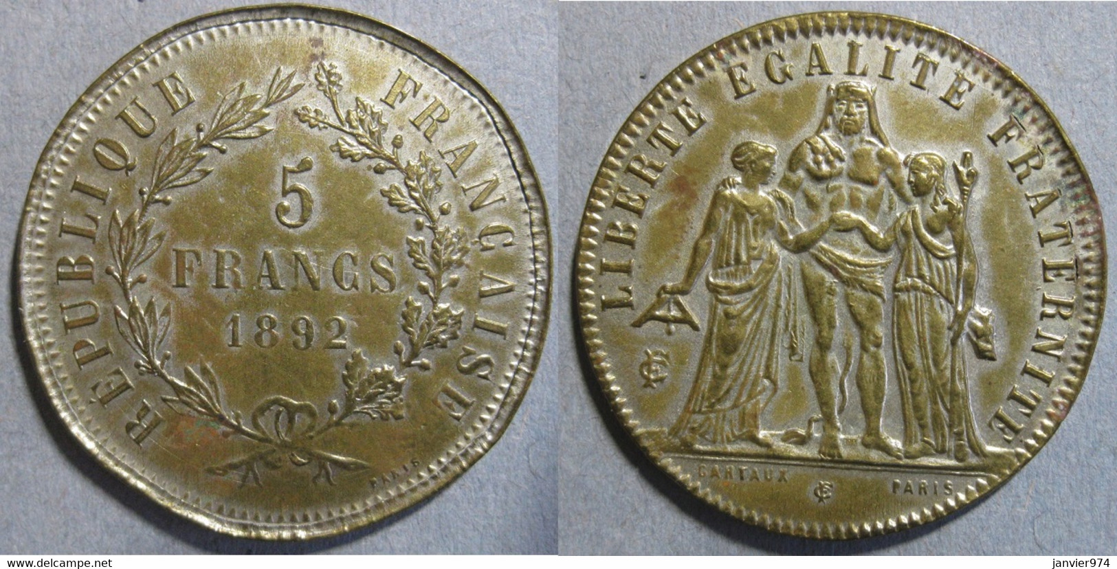 Jeton Bordel à L'effigie Du 5 Francs Hercule 1892 , En Laiton Fourré - Brothel Tokens