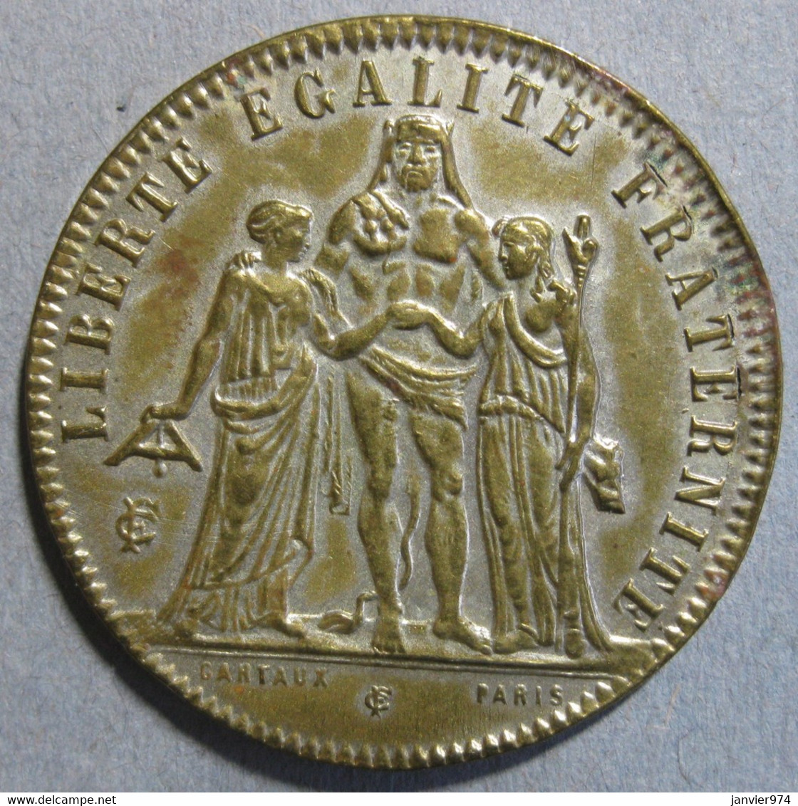 Jeton Bordel à L'effigie Du 5 Francs Hercule 1892 , En Laiton Fourré - Brothel Tokens