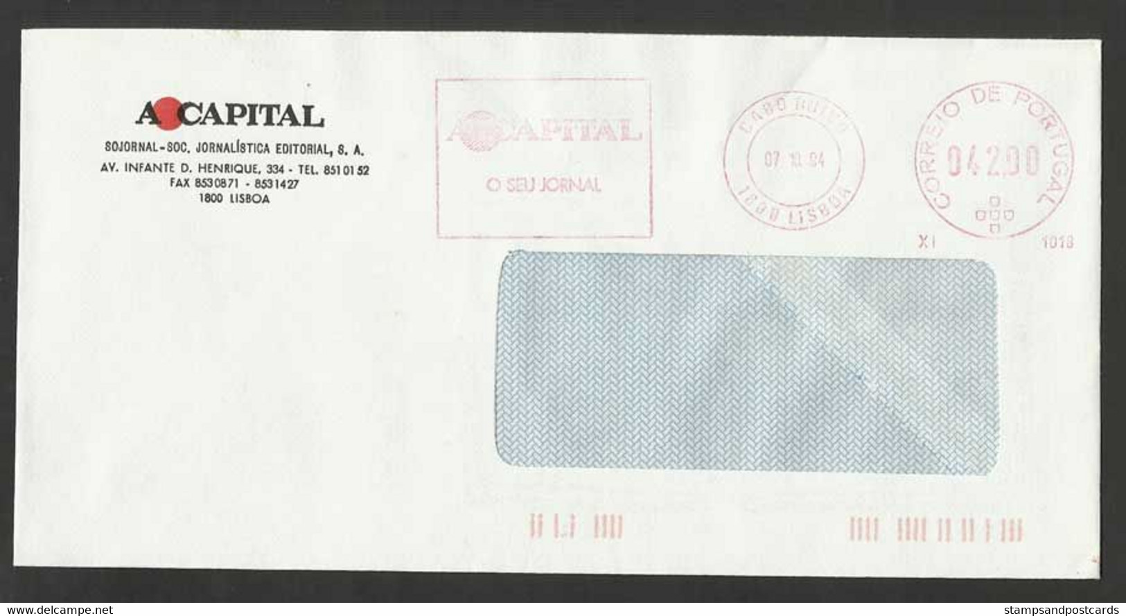 Portugal EMA Cachet Rouge Journal A Capital Journalisme Media 1994 Newspaper Journalism Franking Meter - Franking Machines (EMA)