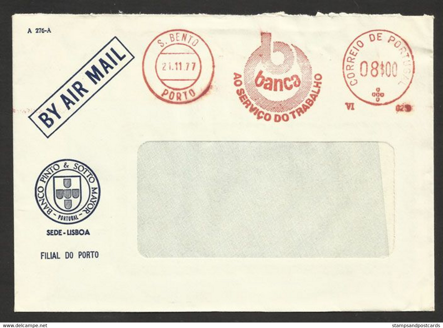 Portugal EMA Cachet Rouge BPSM "La Banque Au Service Du Travail" Porto 1977 Meter Stamp Bank BPSM Bank Oporto - Maschinenstempel (EMA)