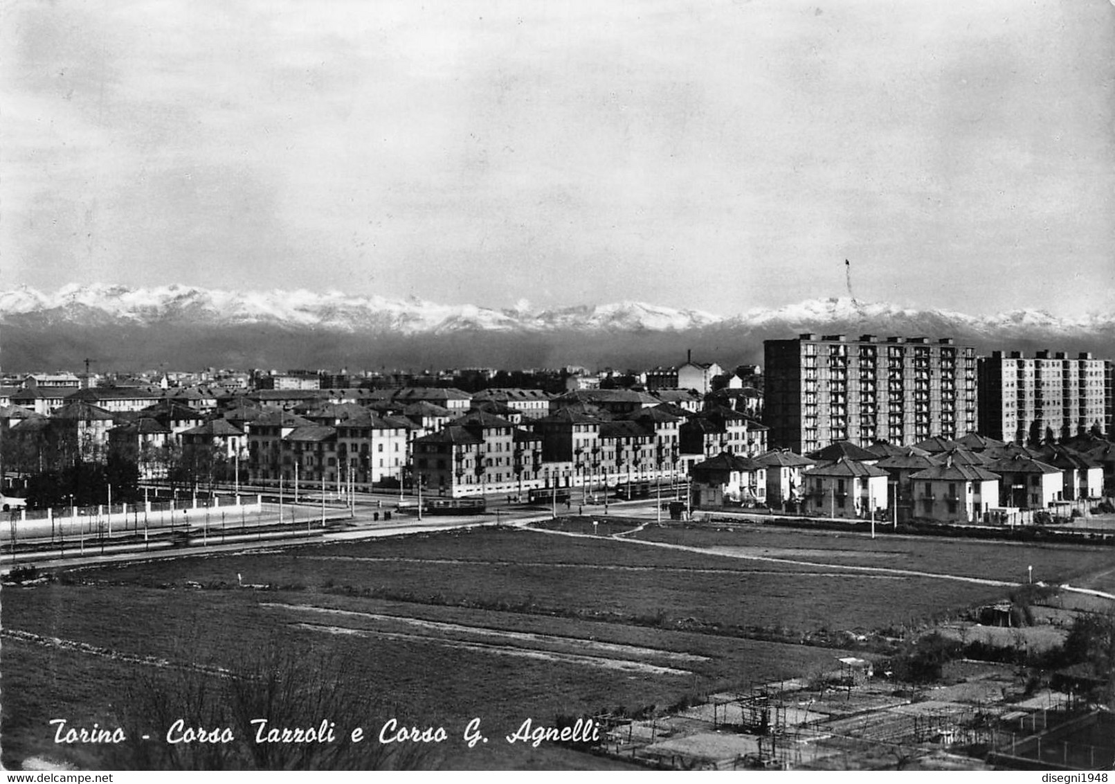 011850 "TORINO - CORSO TAZZOLI E CORSO GIOVANNI AGNELLI - ANNI '60" , CART. ILLUSTR. ORIG. SPED. 1965 - Panoramic Views