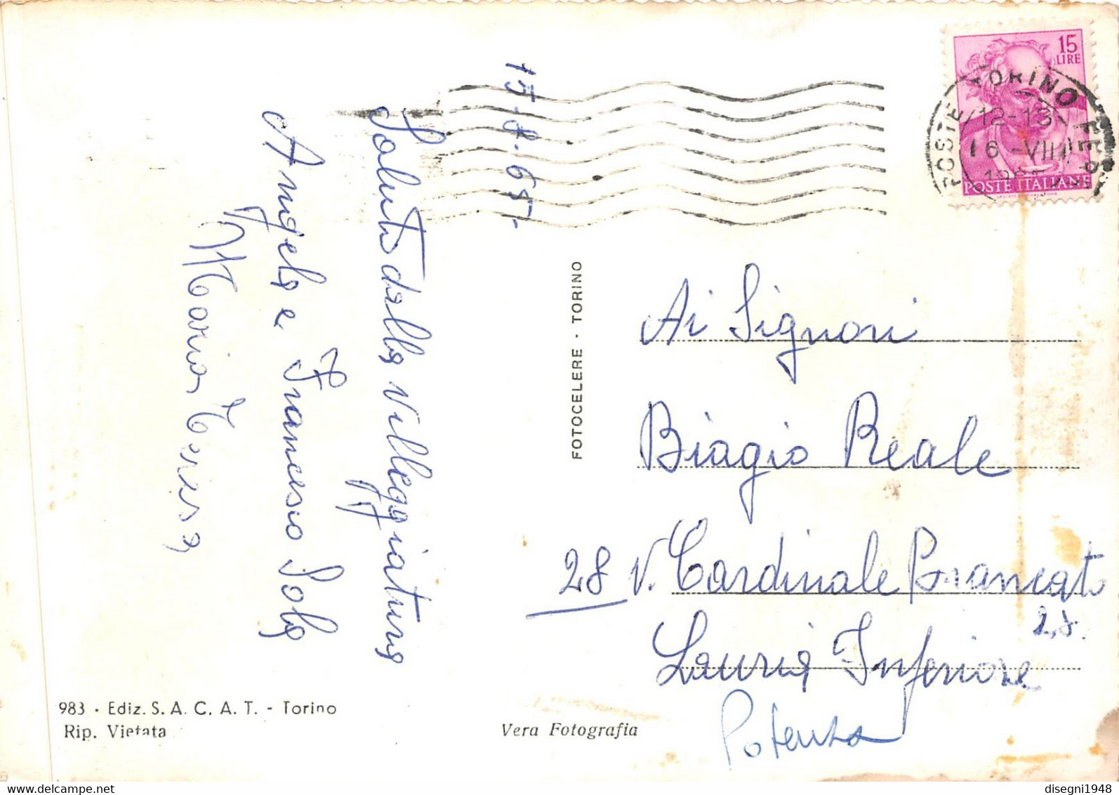 011850 "TORINO - CORSO TAZZOLI E CORSO GIOVANNI AGNELLI - ANNI '60" , CART. ILLUSTR. ORIG. SPED. 1965 - Viste Panoramiche, Panorama