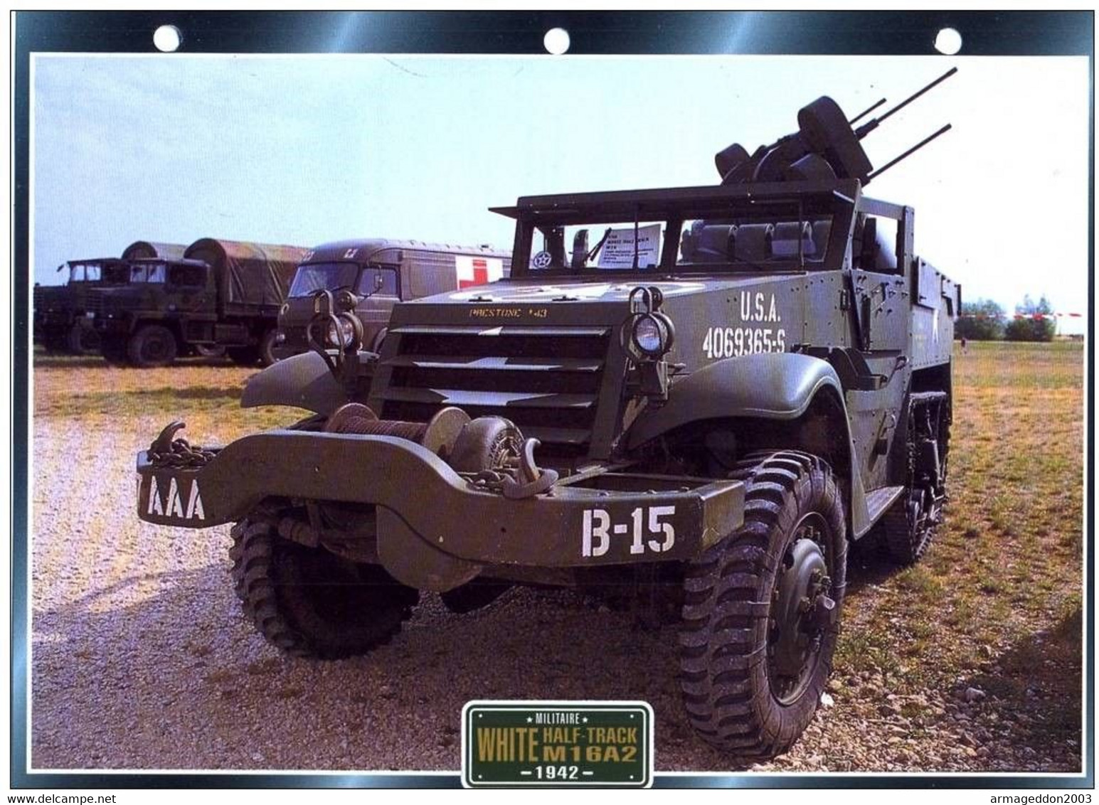 C2/ FICHE CARTONNE CAMION MILITAIRE US 1942 WHITE HALF TRACK M16A2 - Vrachtwagens