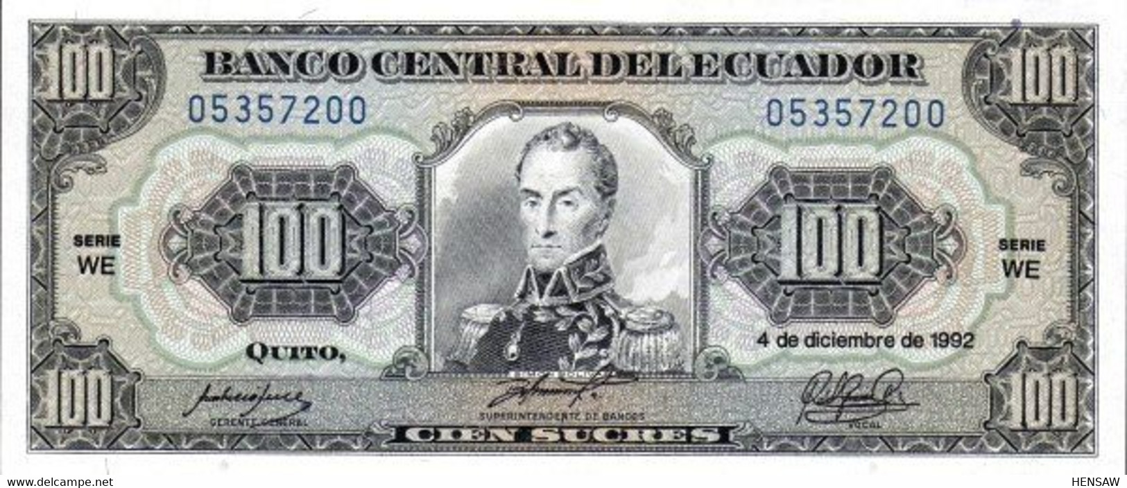 ECUADOR 100 SUCRES 1992 P 123Ab UNC SC NUEVO - Equateur