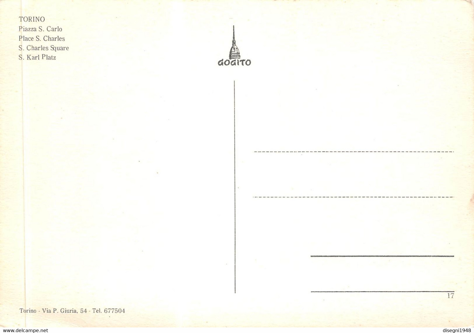 011851 "TORINO - PIAZZA SAN CARLO " AUTO ANNI '50/60 E AUTOBUS DI CITTA'  A DUE PIANI. CART. ILLUSTR. ORIG. NON SPED. - Orte & Plätze