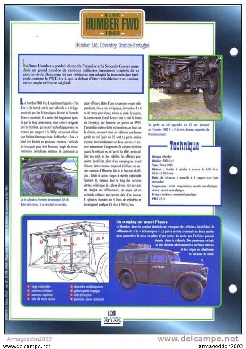 C2/ FICHE CARTONNE CAMION MILITAIRE ANGLAIS 1940 HUMBER FWD - Camiones