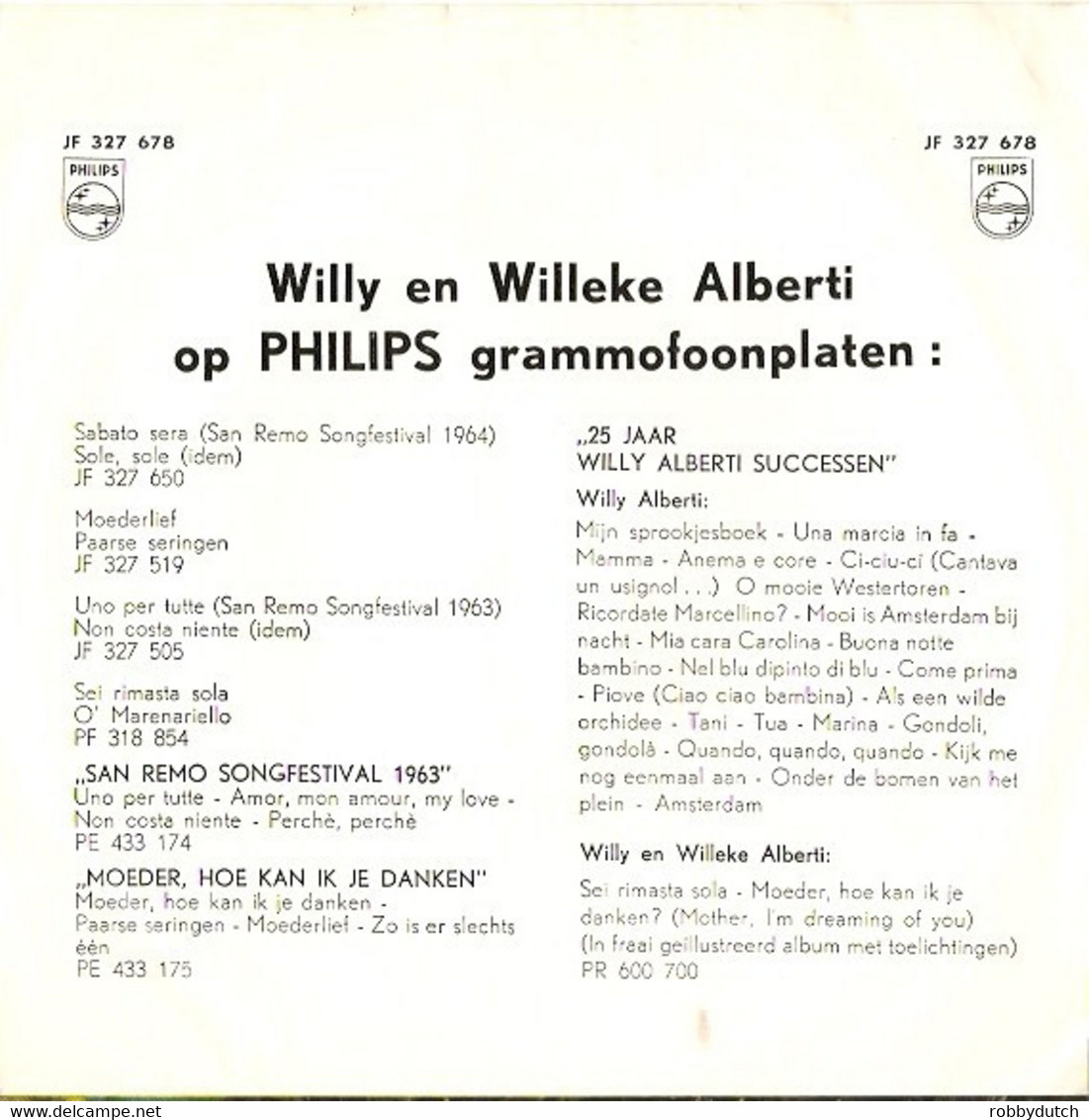 * 7" *  WILLY & WILLEKE ALBERTI - MOEDER HOE KAN IK JE DANKEN (Holland 1964) - Otros - Canción Neerlandesa