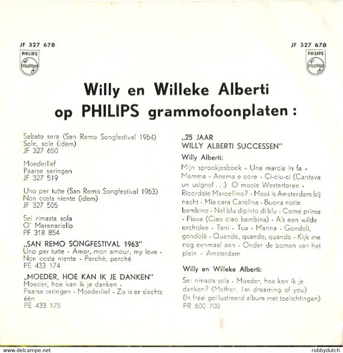 * 7" *  WILLY & WILLEKE ALBERTI - MOEDER HOE KAN IK JE DANKEN (Holland 1964) - Other - Dutch Music