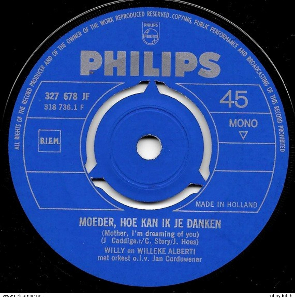 * 7" *  WILLY & WILLEKE ALBERTI - MOEDER HOE KAN IK JE DANKEN (Holland 1964) - Other - Dutch Music