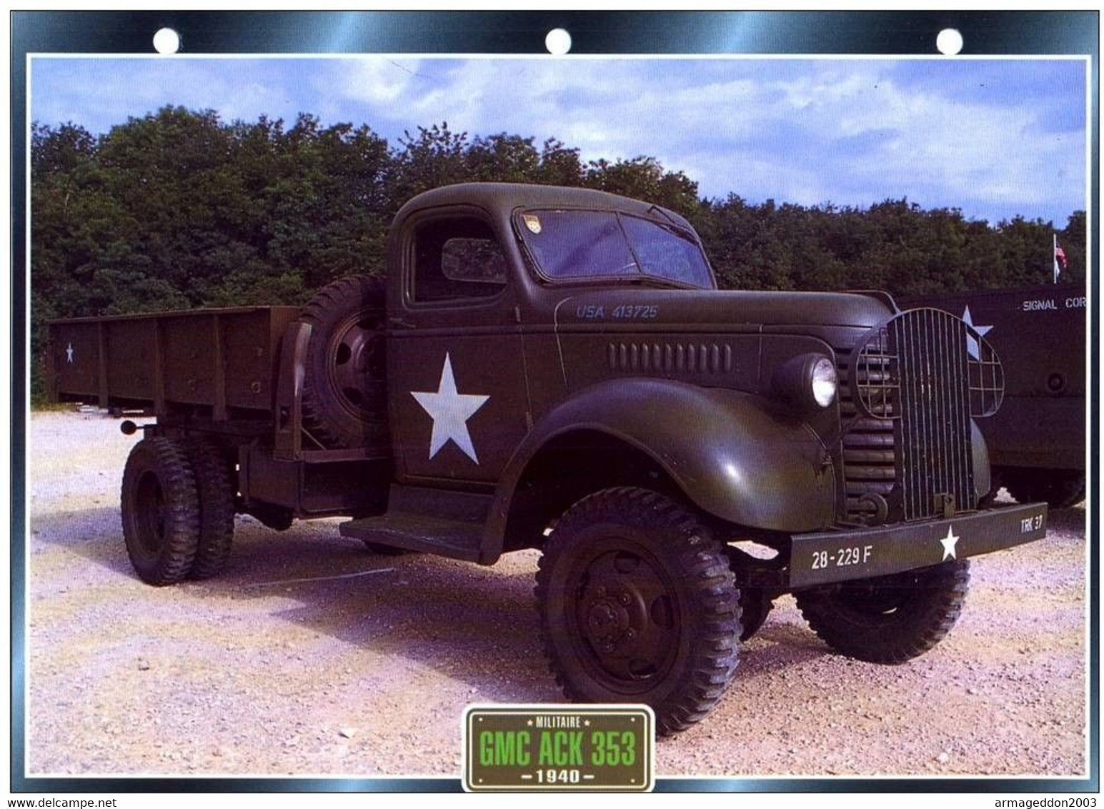 C2/ FICHE CARTONNE CAMION MILITAIRE USA 1940 GMC ACK 353 - Camion