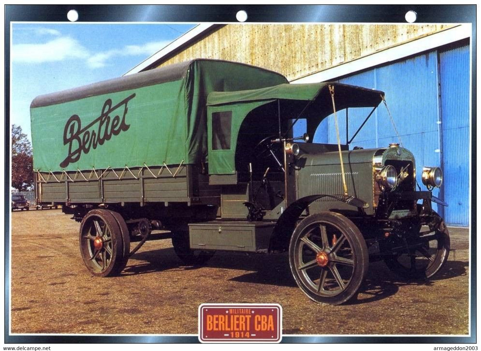 C2/ FICHE CARTONNE CAMION MILITAIRE FRANCE 1914 BERLIET CBA - Vrachtwagens