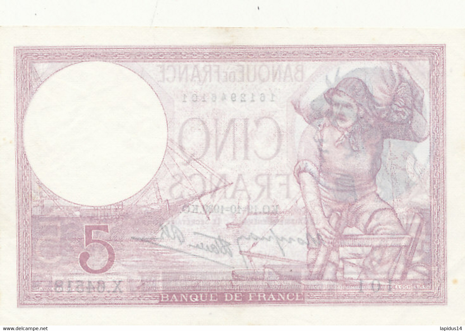 BILLET  BANQUE DE FRANCE  CINQ FRANCS  19/10/1939 - 5 F 1917-1940 ''Violet''