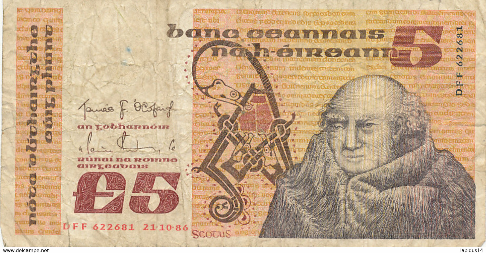 BILLET  IRLAND    5  POUNDS  21/10/86 - Irlande