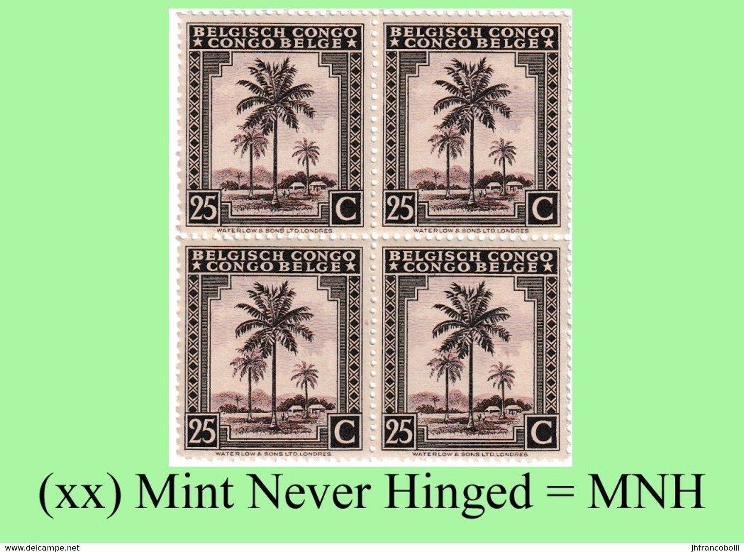 1942 ** BELGIAN CONGO / CONGO BELGE = COB 232 MNH LILAC PALM TREE : BLOC OF -4- STAMPS WITH ORIGINAL GUM - Blocks & Kleinbögen