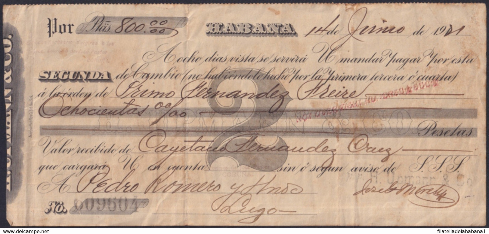 E6503 CUBA 1911 BANK CHECK H UPMANN TABACO TOBACCO. - Chèques & Chèques De Voyage