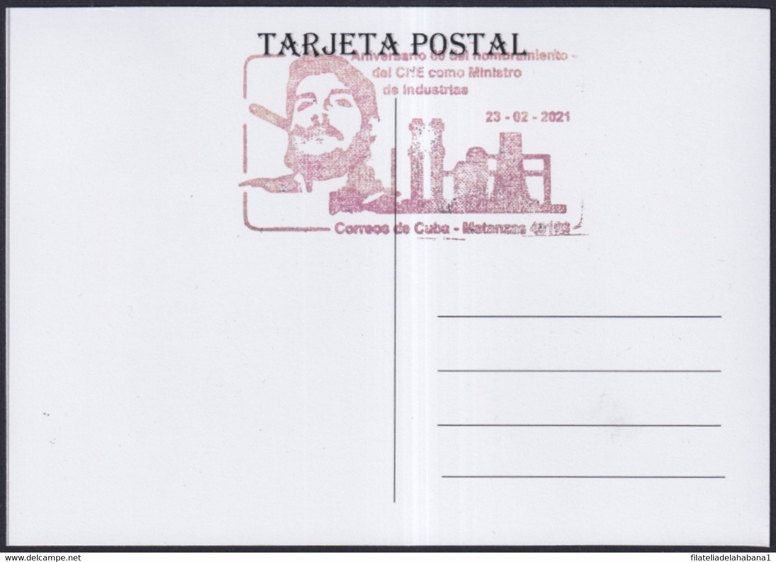 TMA-733 CUBA 2021 MAXIM CARD MATANZAS RED SPECIAL CANCEL ERNESTO CHE GUEVARA. - Cartes-maximum