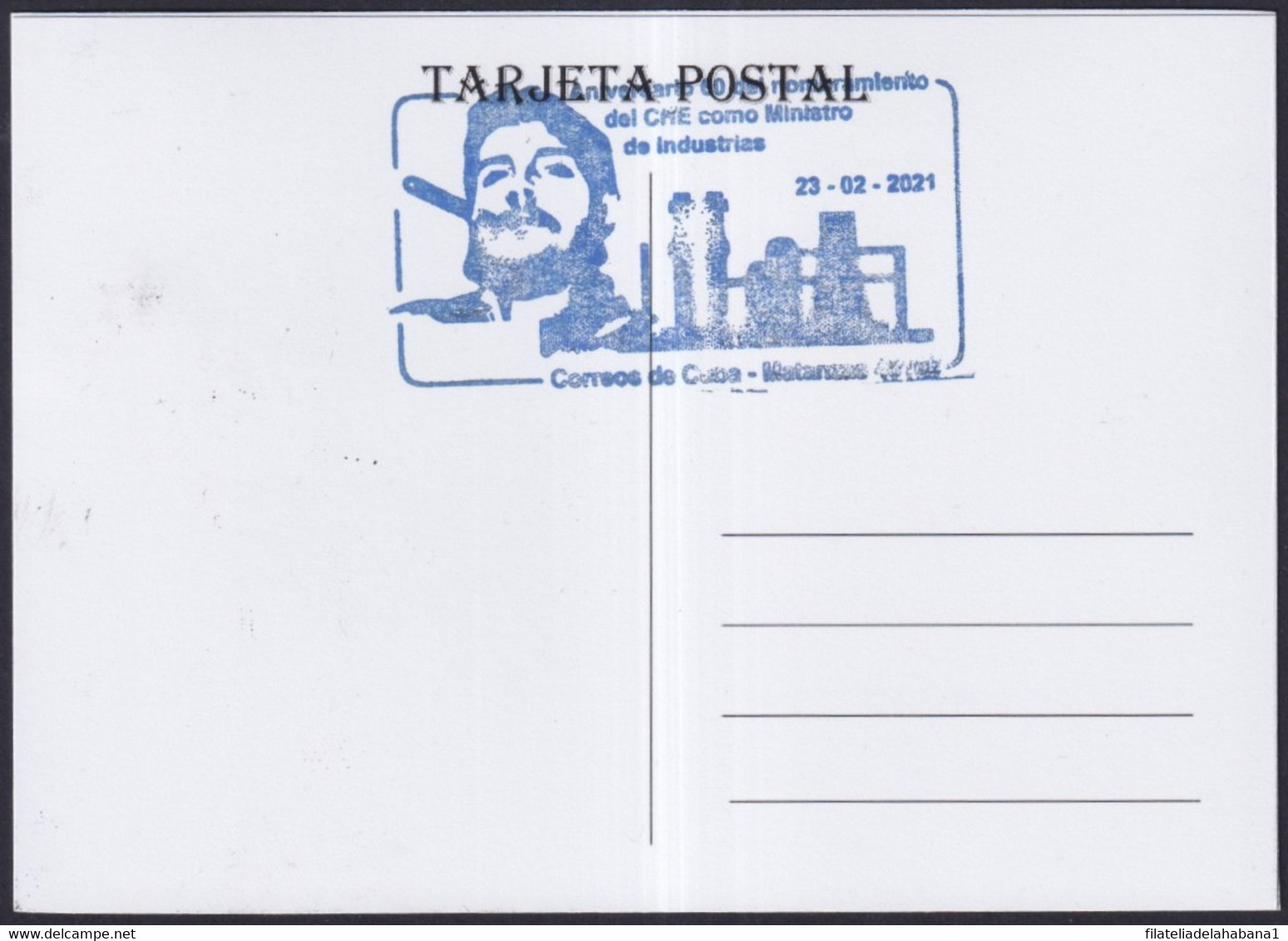 TMA-735 CUBA 2021 MAXIM CARD MATANZAS BLUE SPECIAL CANCEL ERNESTO CHE GUEVARA. - Maximumkarten