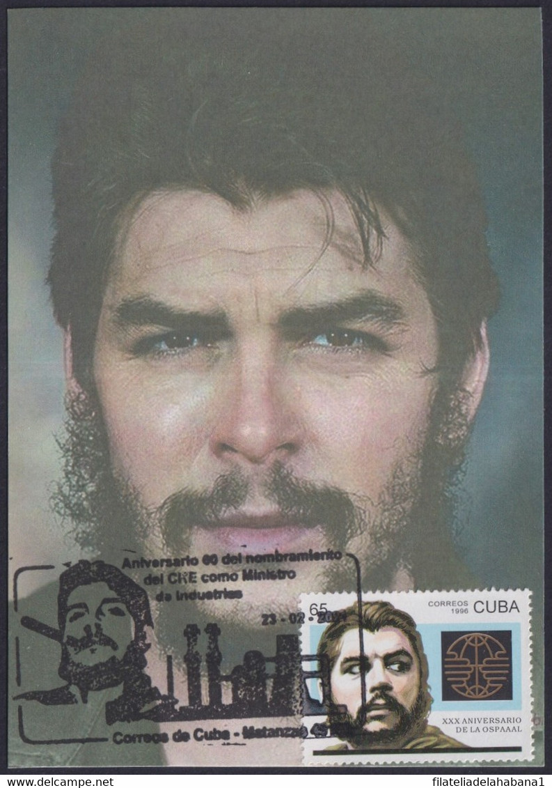 TMA-740 CUBA 2021 MAXIM CARD MATANZAS BLACK SPECIAL CANCEL ERNESTO CHE GUEVARA. - Cartes-maximum