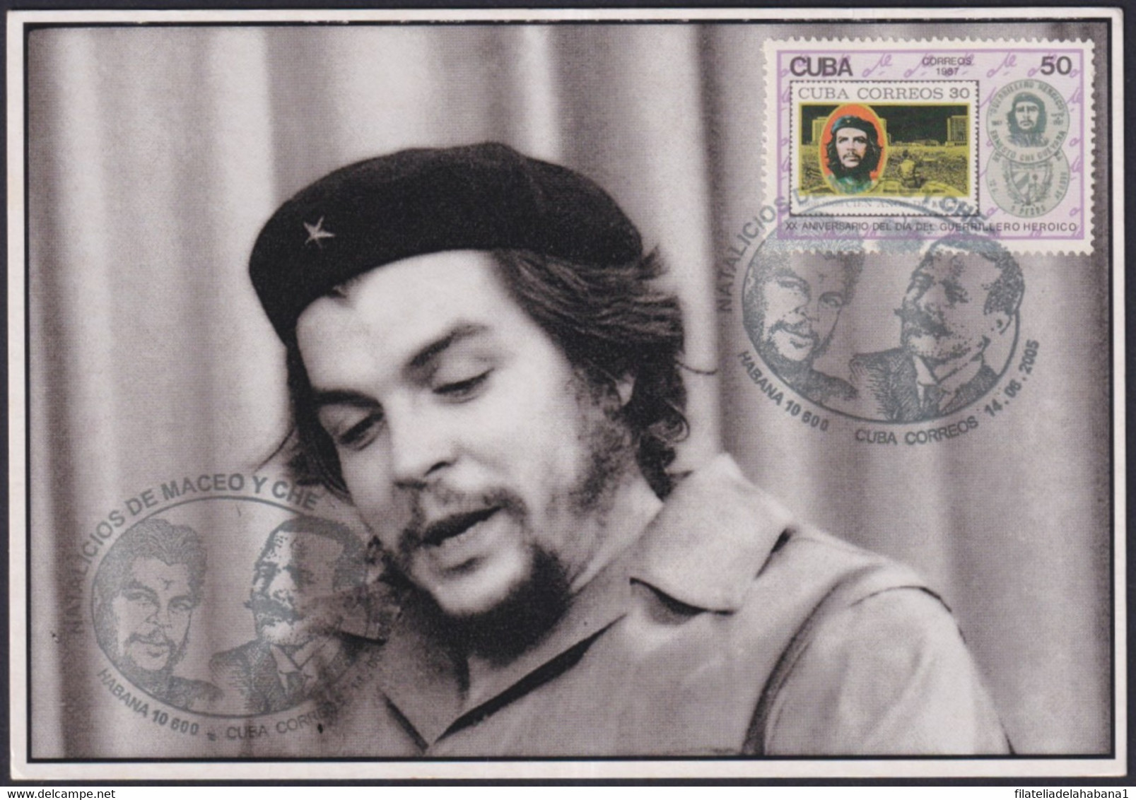 TMA-745 CUBA 2005 MAXIM CARD SPECIAL CANCEL ERNESTO CHE GUEVARA & ANTONIO MACEO. - Cartes-maximum