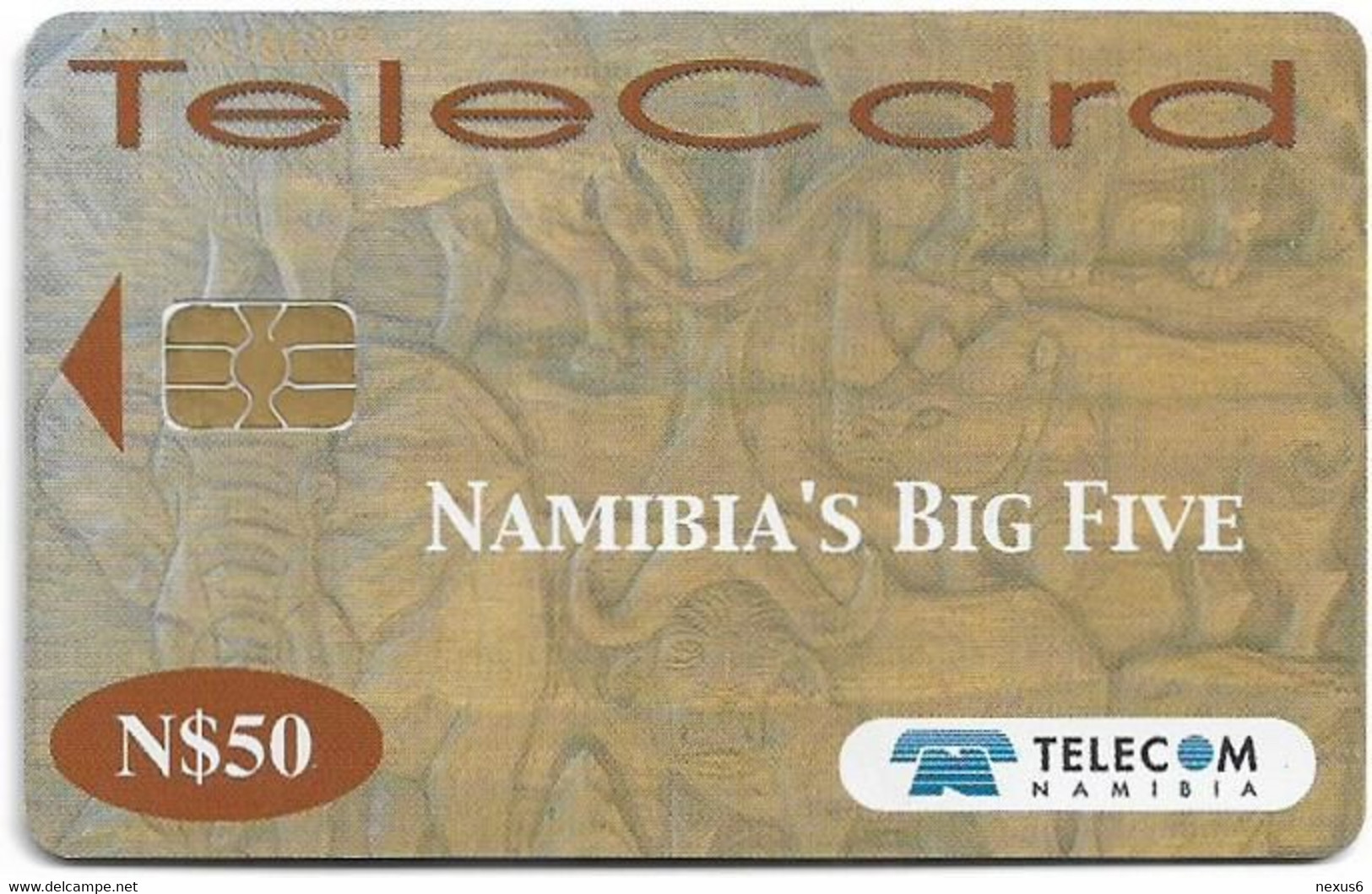 Namibia - Telecom Namibia - Namibia's Big Five - Rhino, Axalto 03, 2004, 50$, Used - Namibia