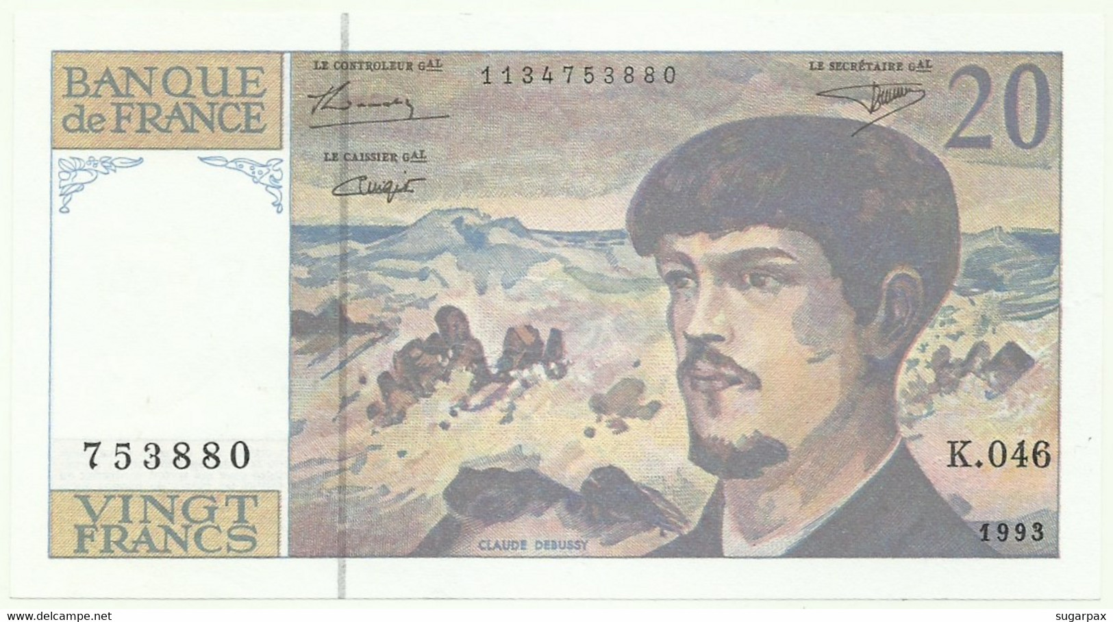 FRANCE - 20 Francs - 1993 - P 151.g - Série K. 046 - Claude Debussy - Sign. D. Bruneel, J. Bonnardin, C. Vigier - 20 F 1980-1997 ''Debussy''