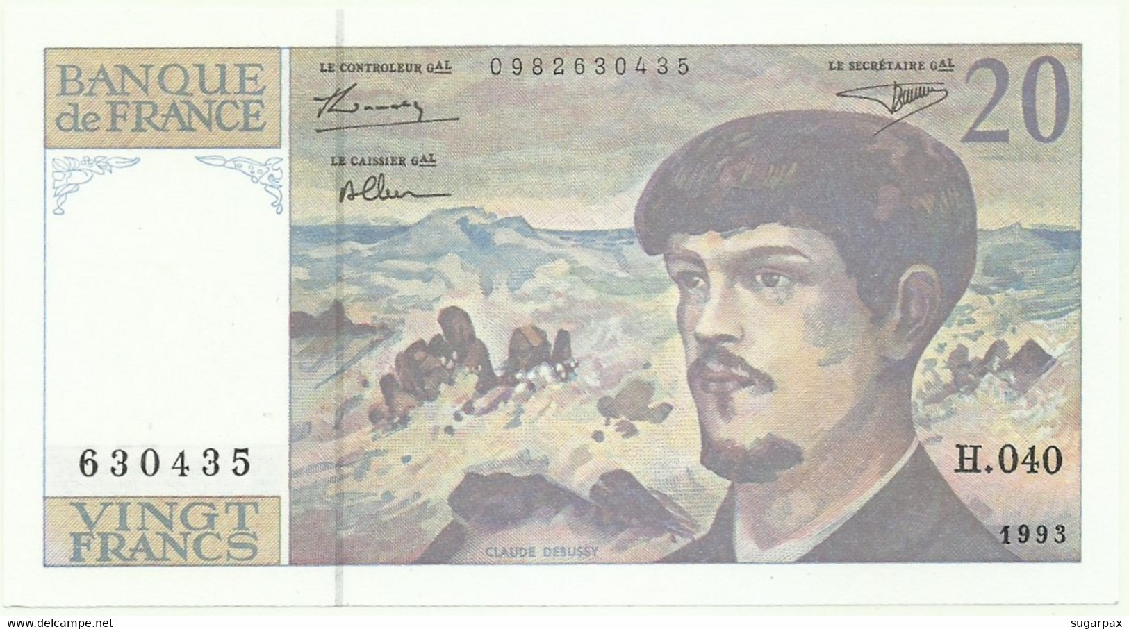 FRANCE - 20 Francs - 1993 - P 151.f - Série H. 040 - Claude Debussy - Signature: D. Bruneel, J. Bonnardin, A. Charriau - 20 F 1980-1997 ''Debussy''