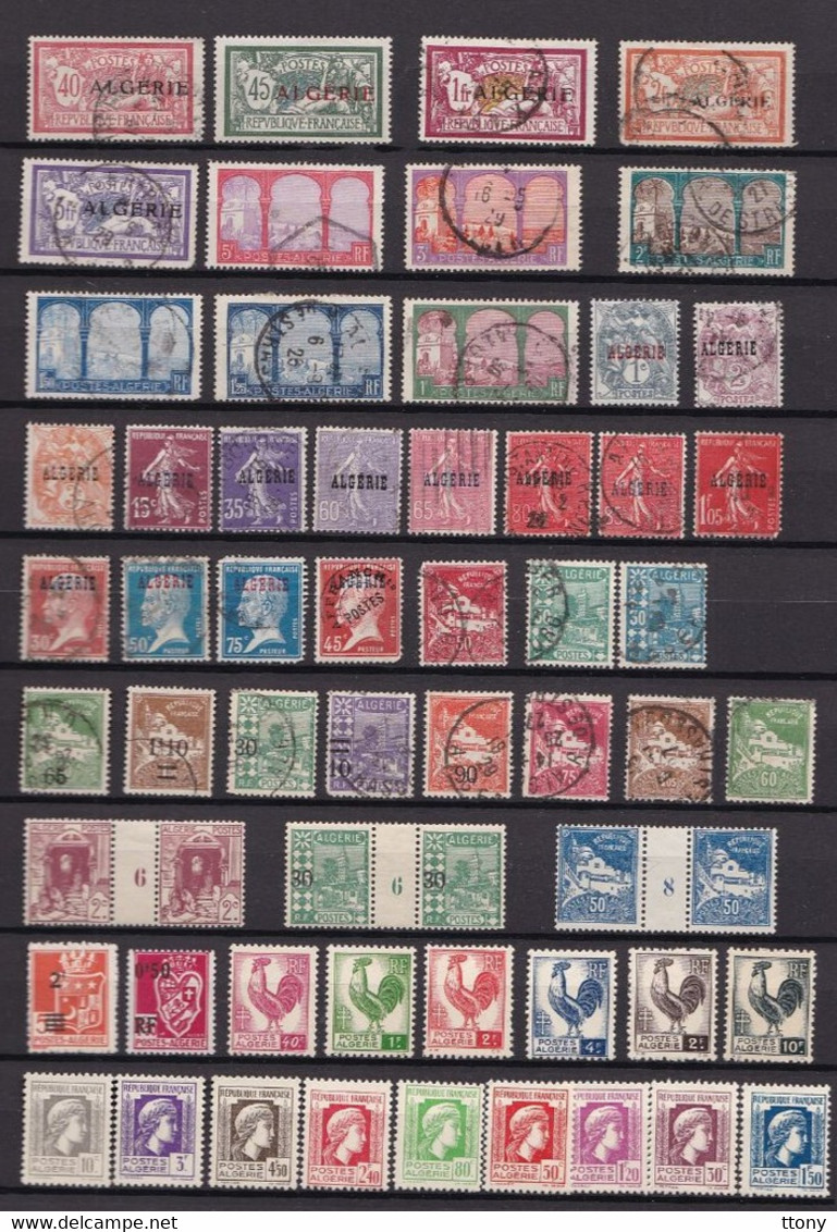 Un Lot De 59  Timbres Oblitérés Et Neufs  Surcharge Algérie Type Merson - Blanc - Semeuse - Pasteur Ect Millésime - Lots & Serien