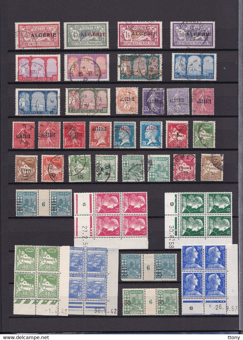 Un Lot De 56   Timbres Oblitérés Et Neufs  Surcharge Algérie Type Merson  Semeuse - Pasteur Ect  Bloc - Verzamelingen & Reeksen