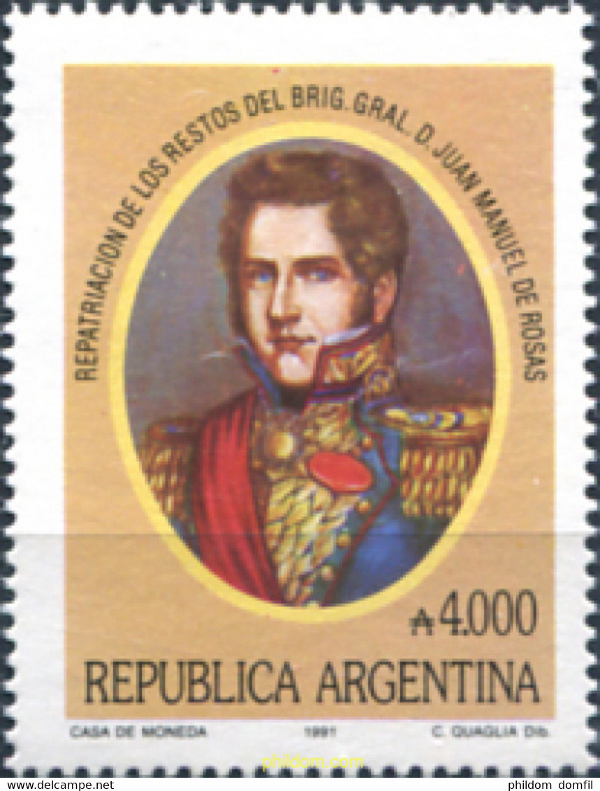 283699 MNH ARGENTINA 1991 REPATRIACION DE LOS RESTOS DEL BRIGADA GENERAL D. JUAN MANUEL DE ROSAS - Usati