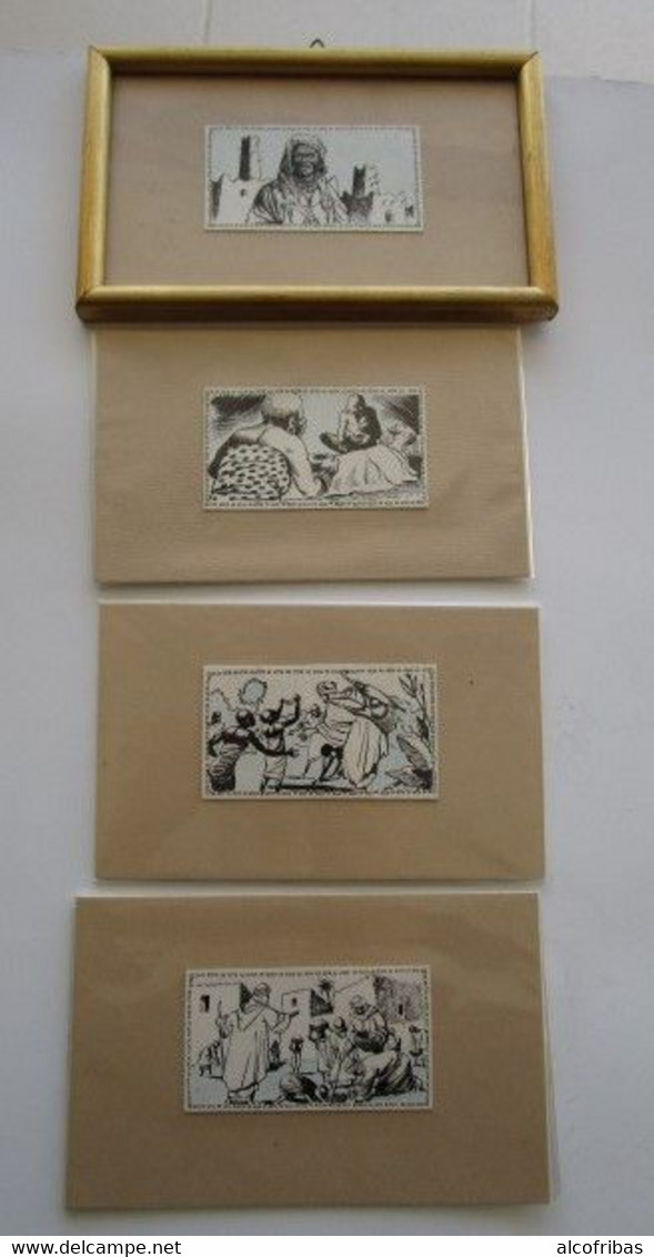 Lot  5 Dessins A L'encre Bernard Baray Scenes D'afrique Caravane, Scenes De Rue - Dessins