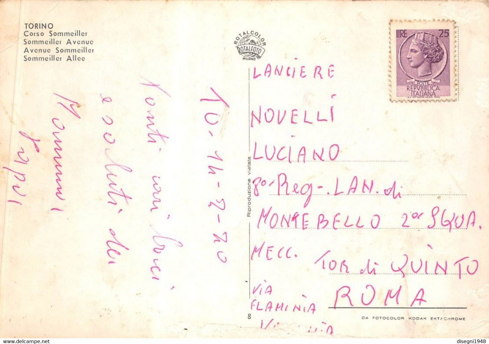 011856 "TORINO - CORSO SOMMEILLER"  CART. ILLUSTR. ORIG. SPED. 1970 - Tarjetas Panorámicas
