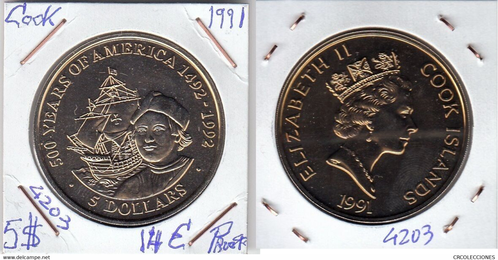 E4203 MONEDA ISLAS COOK 5 DOLARES 1991 PROOF - Cook Islands