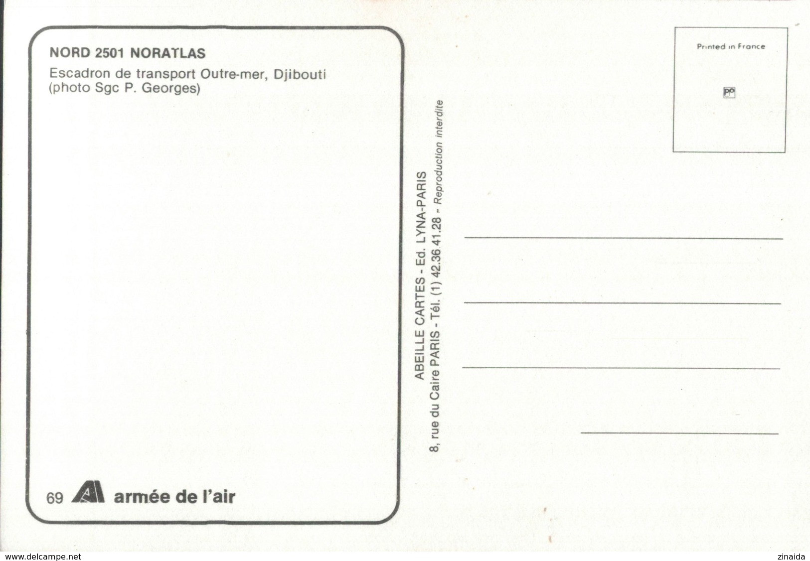 CARTE POSTALE - NORD 2501 NORATLAS - ESCADRON DE TRANSPORT OUTRE-MER DJIBOUTI - ARMEE DE L AIR - Matériel