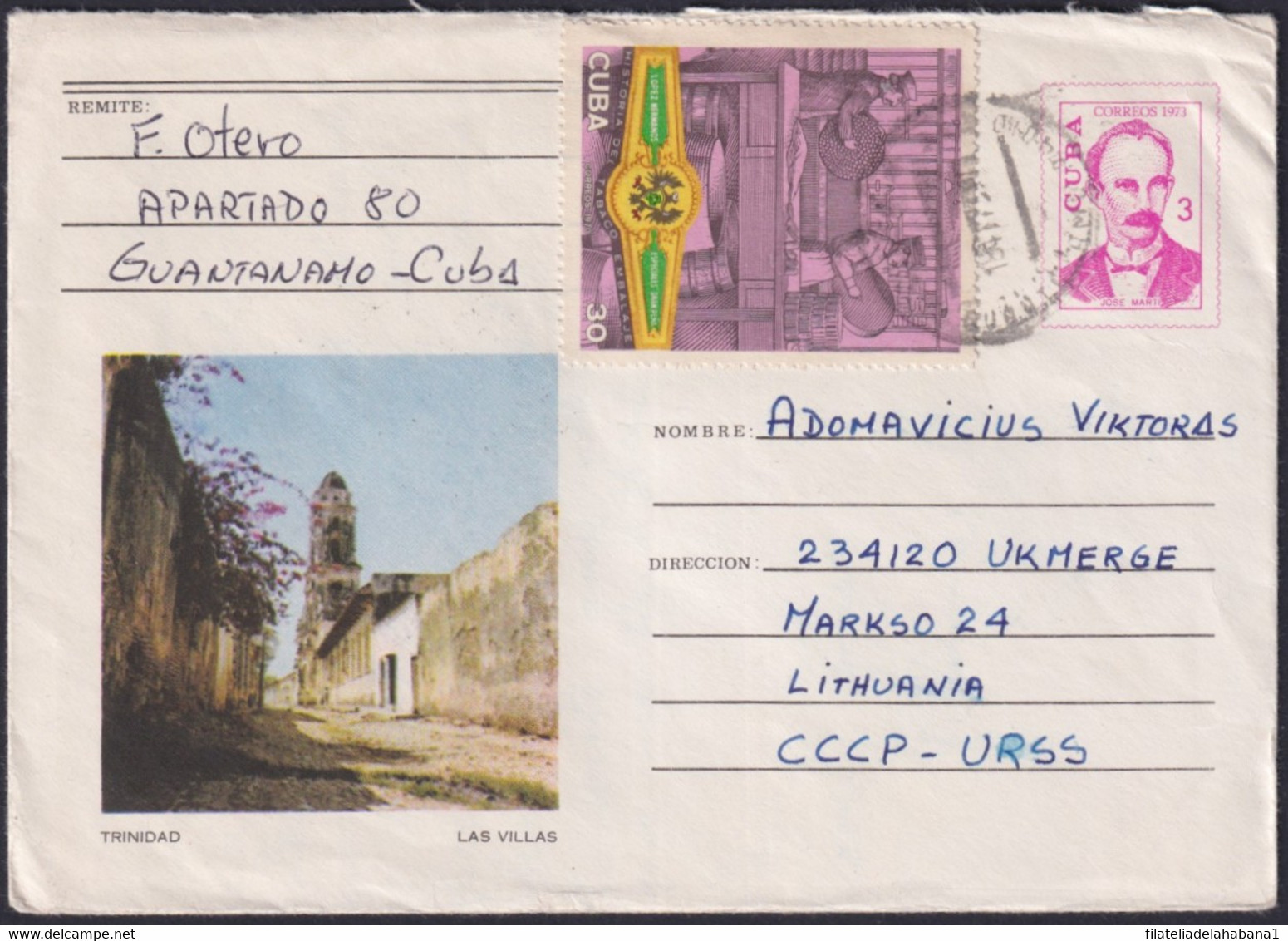 1973-EP-37 CUBA 1973 3c USED POSTAL STATIONERY COVER TRINIDAD GUANTANAMO TO RUSSIA. - Autres & Non Classés