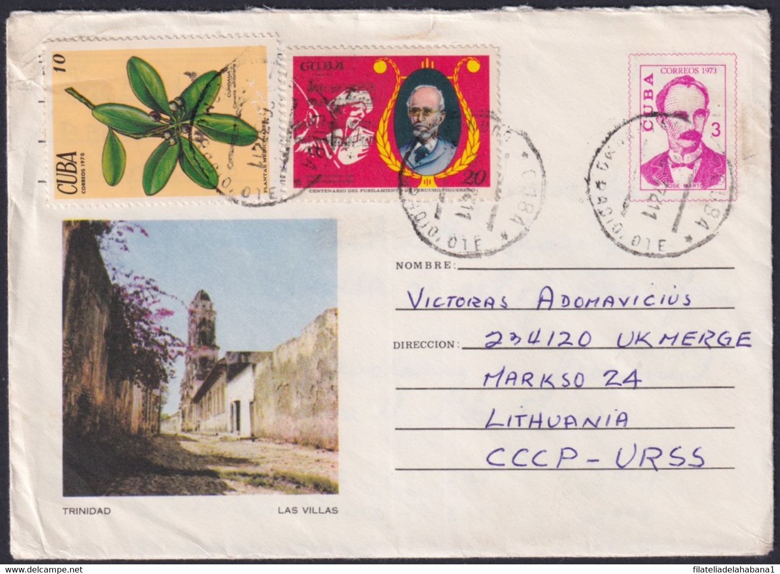 1973-EP-38 CUBA 1973 3c USED POSTAL STATIONERY COVER TRINIDAD GUANTANAMO TO RUSSIA. - Otros & Sin Clasificación