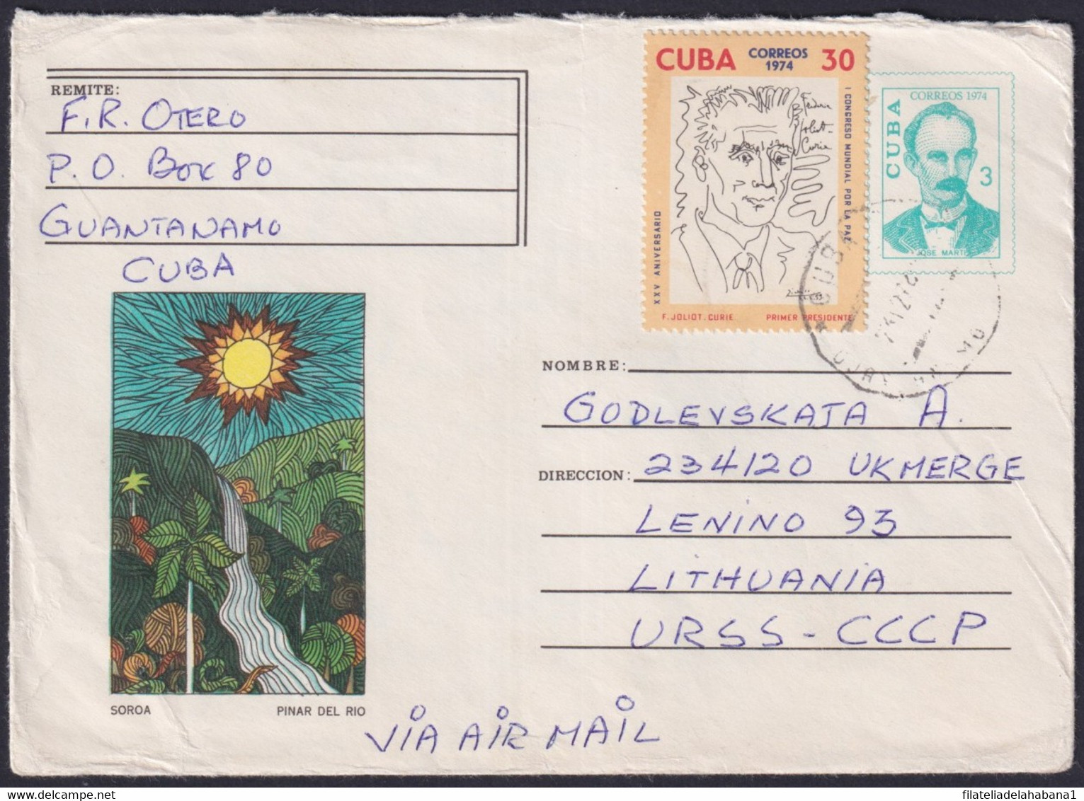 1974-EP-126 CUBA 1974 3c USED POSTAL STATIONERY COVER SOROA GUANTANAMO TO RUSSIA. - Autres & Non Classés