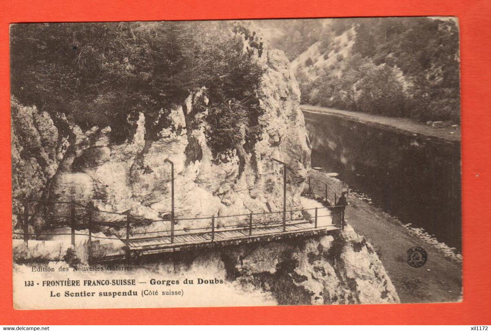 ZUF-31 Le Sentier Suspendu, Frontière Franco-Suisse, Gorges Du Doubs. Circulé Avec Timbre FranCais En 1914 - Autres & Non Classés