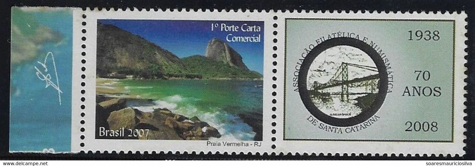 Brazil RHM-C-2702 Personalized Stamp Red Beach 2007 70 Years Philatelic Numismatic Association Of Santa Catarina Bridge - Personnalisés