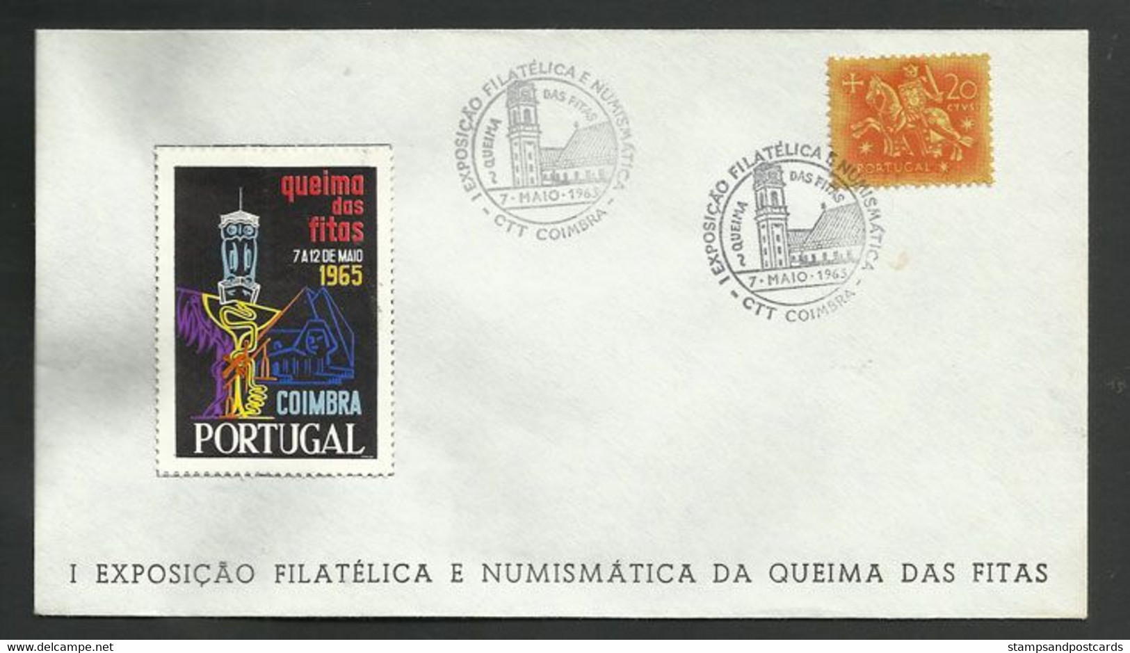 Portugal Vignette Et Cachet Commémoratif  Expo Philatelique Queima Das Fitas Coimbra 1965 Cinderella On Cover - Ortsausgaben