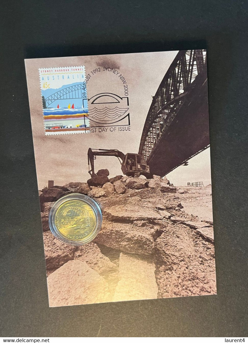 (3 N 29) 1992 Sydney Harbour (bridge & Tunnel) Maxicard With Harbour Brige $ 1.00 Coin (2022) - Dollar