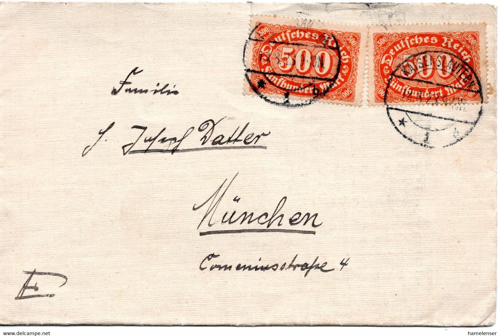 56445 - Deutsches Reich - 1923 - 2@500M Ziffer A Bf KAISERSLAUTERN -> Muenchen - Storia Postale