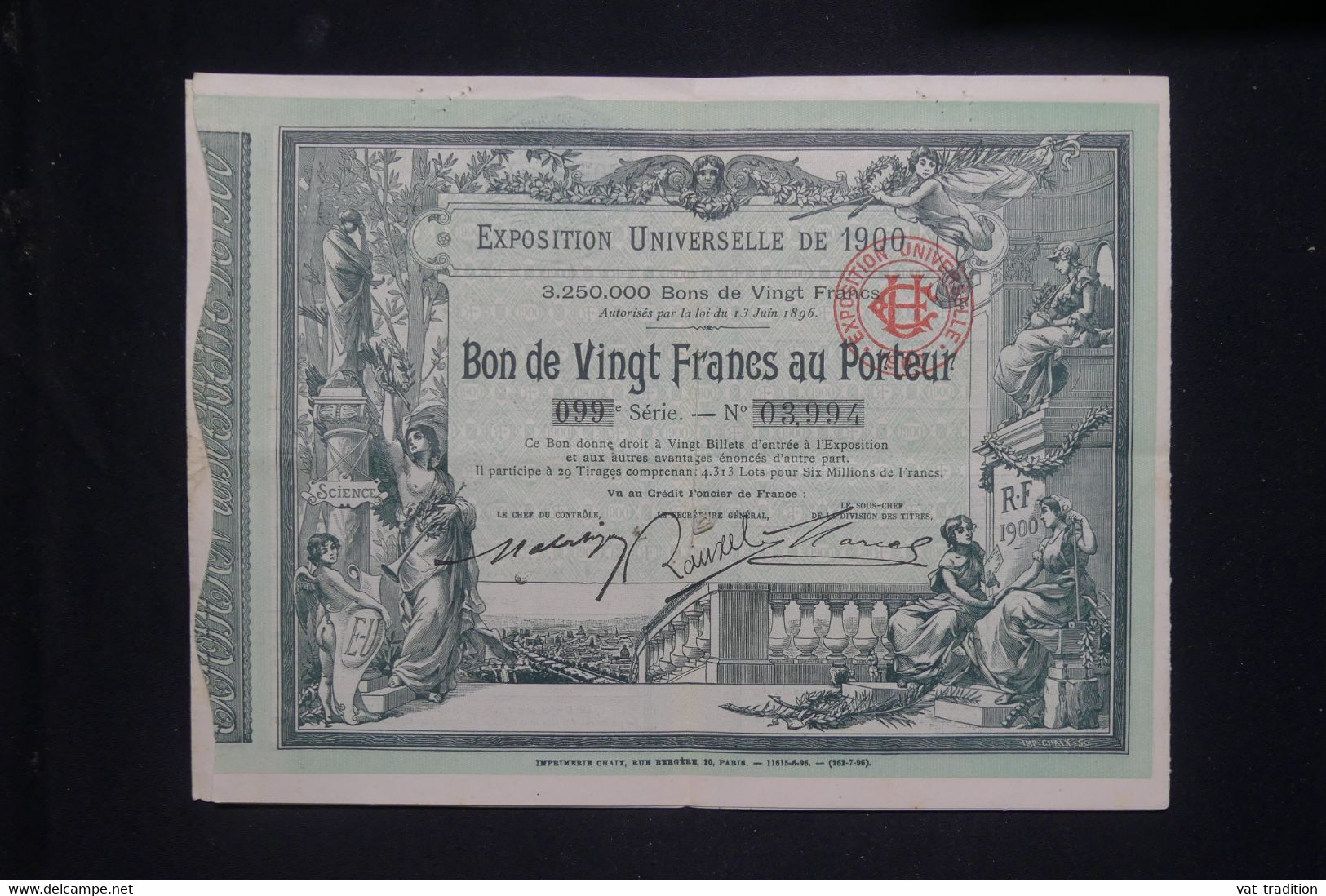 VIEUX PAPIERS  - Bon De 20fr Au Porteur De L'Exposition Universelle De 1900 - L 137385 - D - F