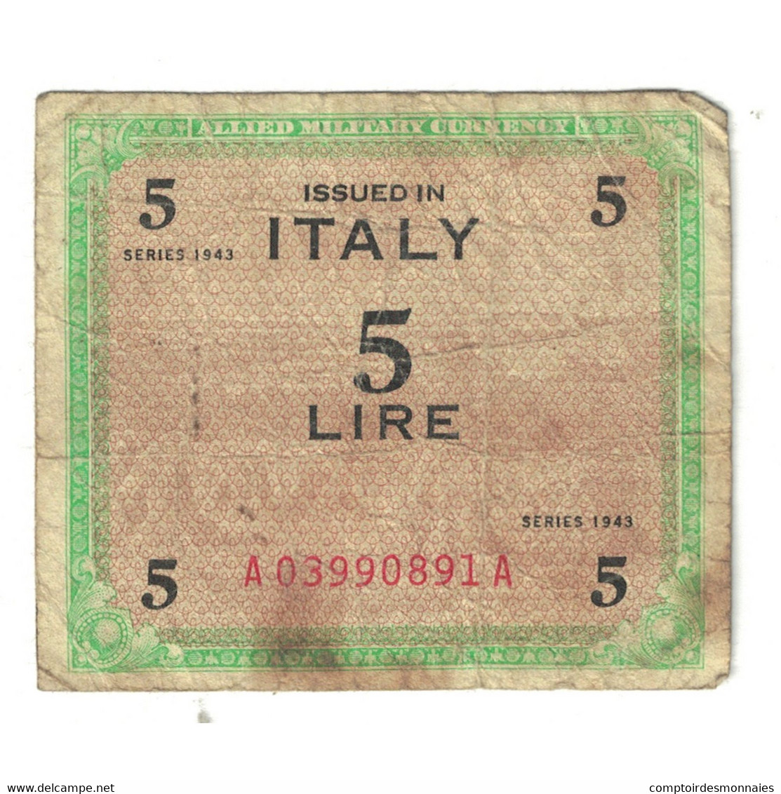 Billet, Italie, 5 Lire, 1943, KM:M18b, TB - Allied Occupation WWII