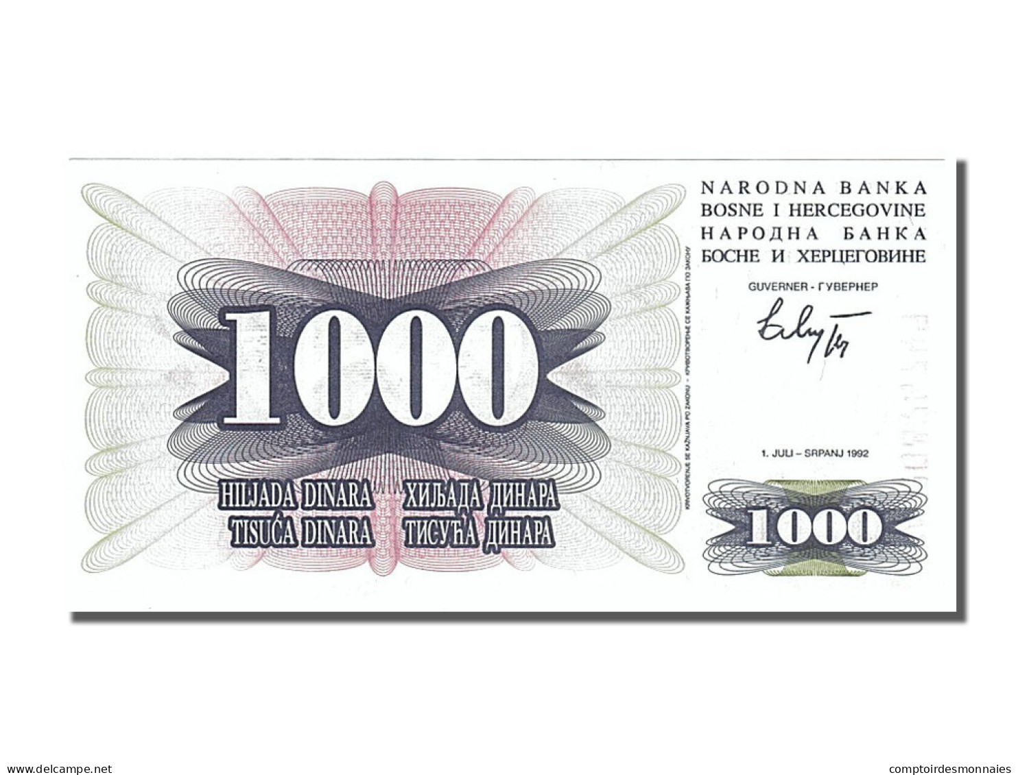 Billet, Bosnia - Herzegovina, 1000 Dinara, 1992, 1992-07-01, NEUF - Bosnia Erzegovina