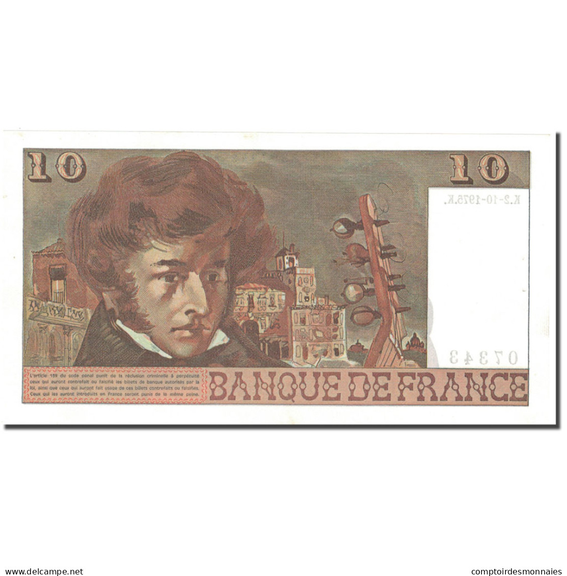 France, 10 Francs, 1975, 1975-10-02, SUP, Fayette:63.13, KM:150b - 10 F 1972-1978 ''Berlioz''