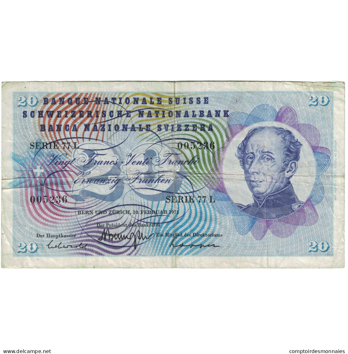 Billet, Suisse, 20 Franken, 1971, 1971-02-10, KM:46s, B - Suisse